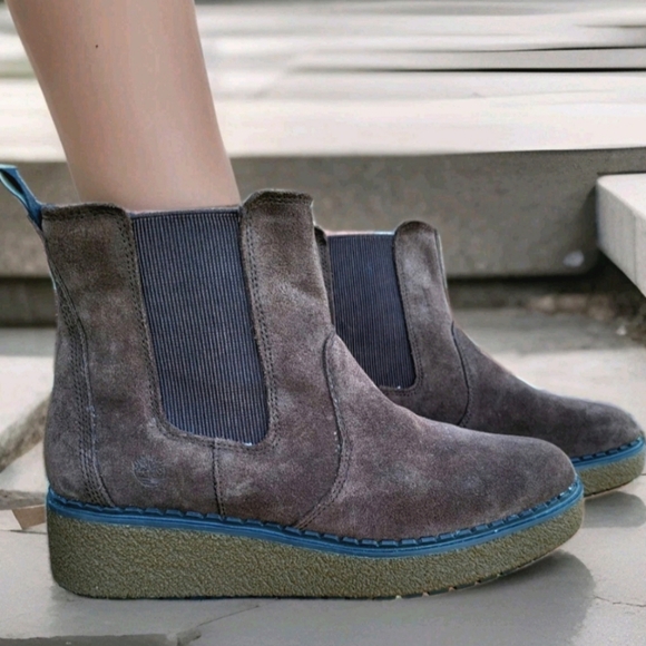 Timberland Bluebell Chelsea Wedge Brown Suede Leather Ankle Boot Shoe Women 10 - Picture 1 of 9